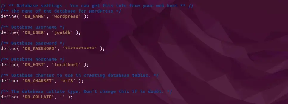 MySQL user credentials in wp-config.php file