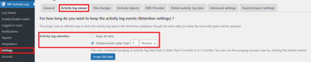 Activity log retention policy