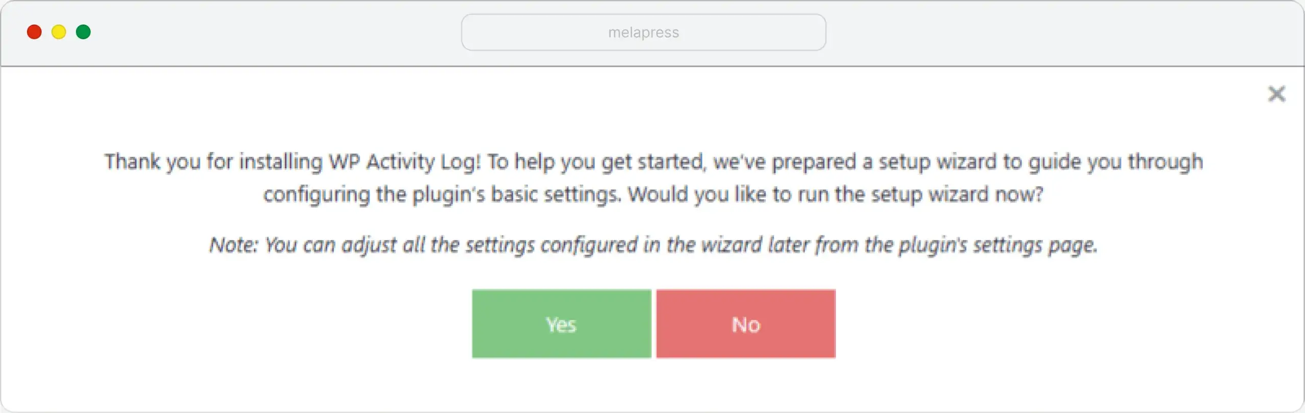 WP Activity Log configuration wizard welcome screen