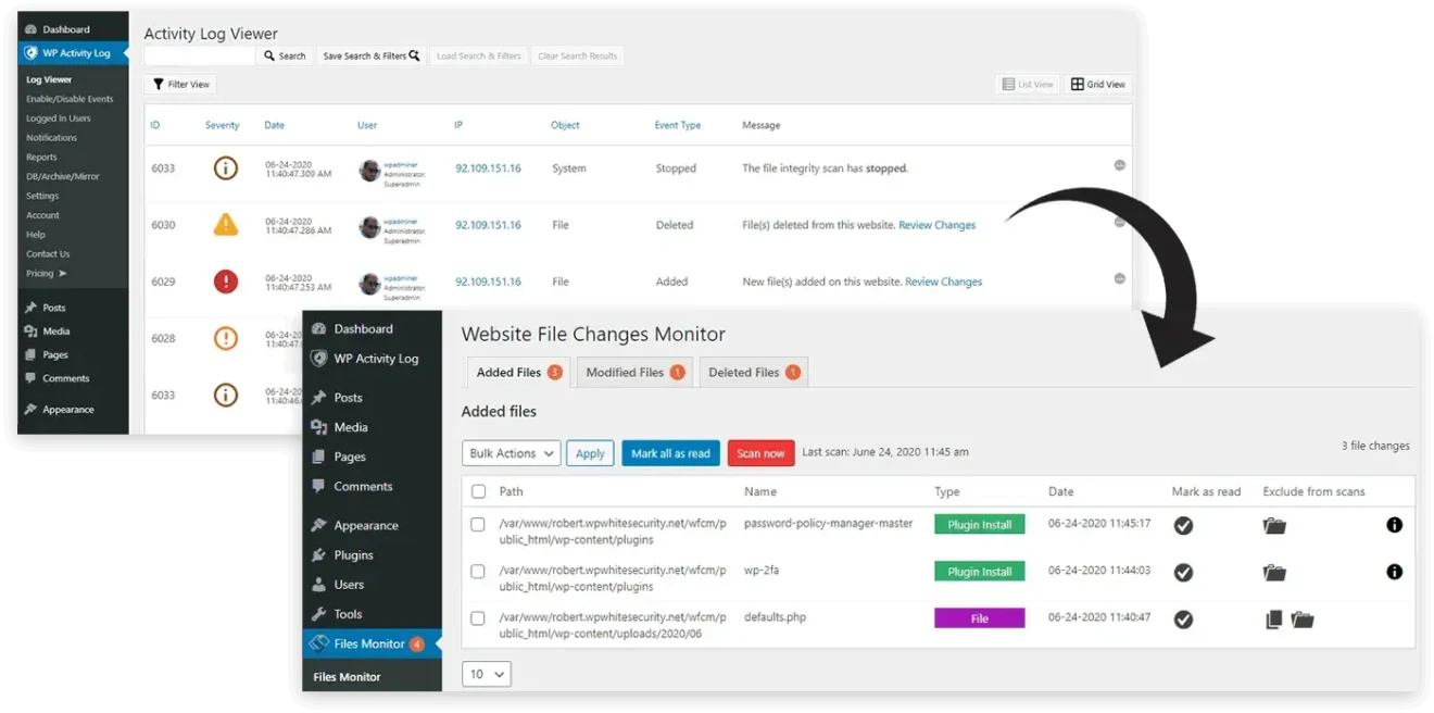 You can view the details of the file changes when you click in the event in the activity log