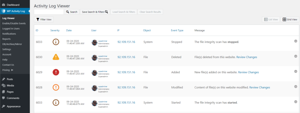 Notifications for website file changes | WP Activity Log