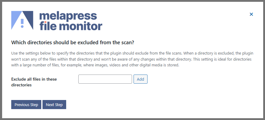 A screenshot of the exclude all files in these directories textbox. Choose which directories should be excluded from the scan.