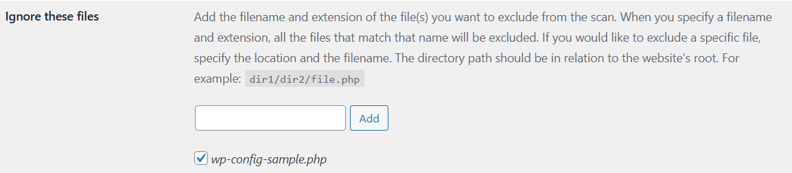 A screenshot of the ignore these files textbox.