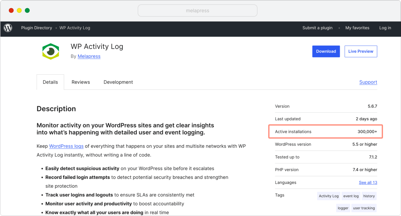 The plugin number of active installations