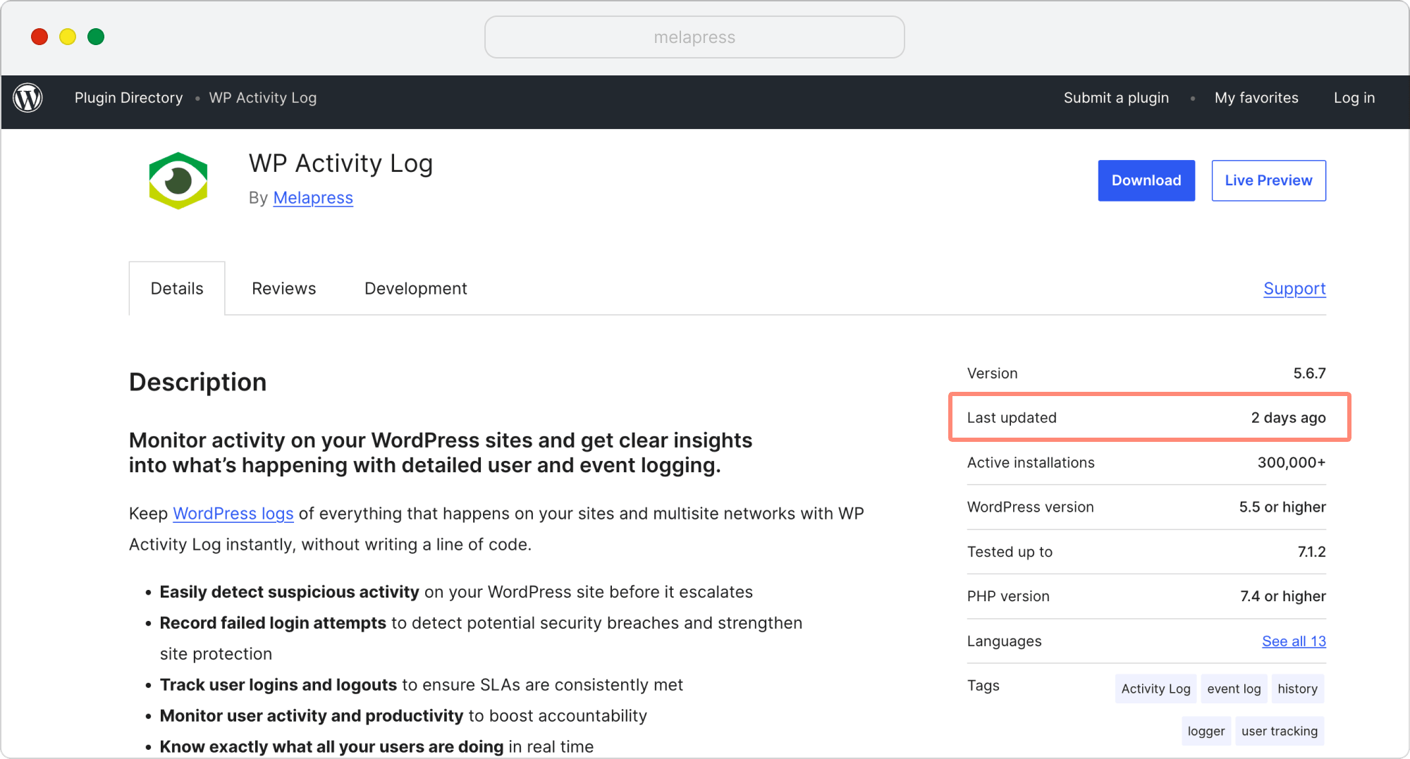 check when plugin last updated 