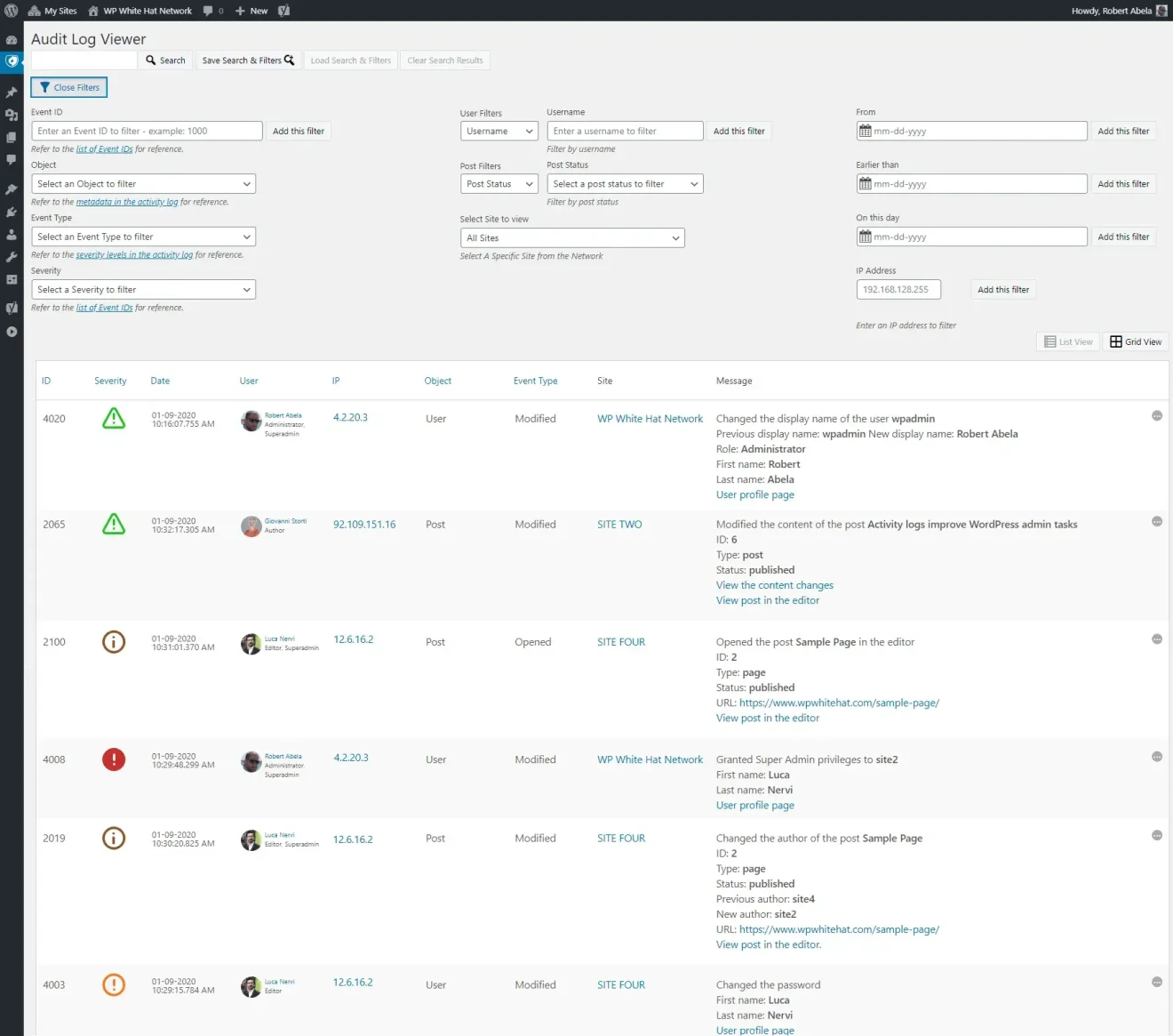 Audit Log Viewer in WordPress