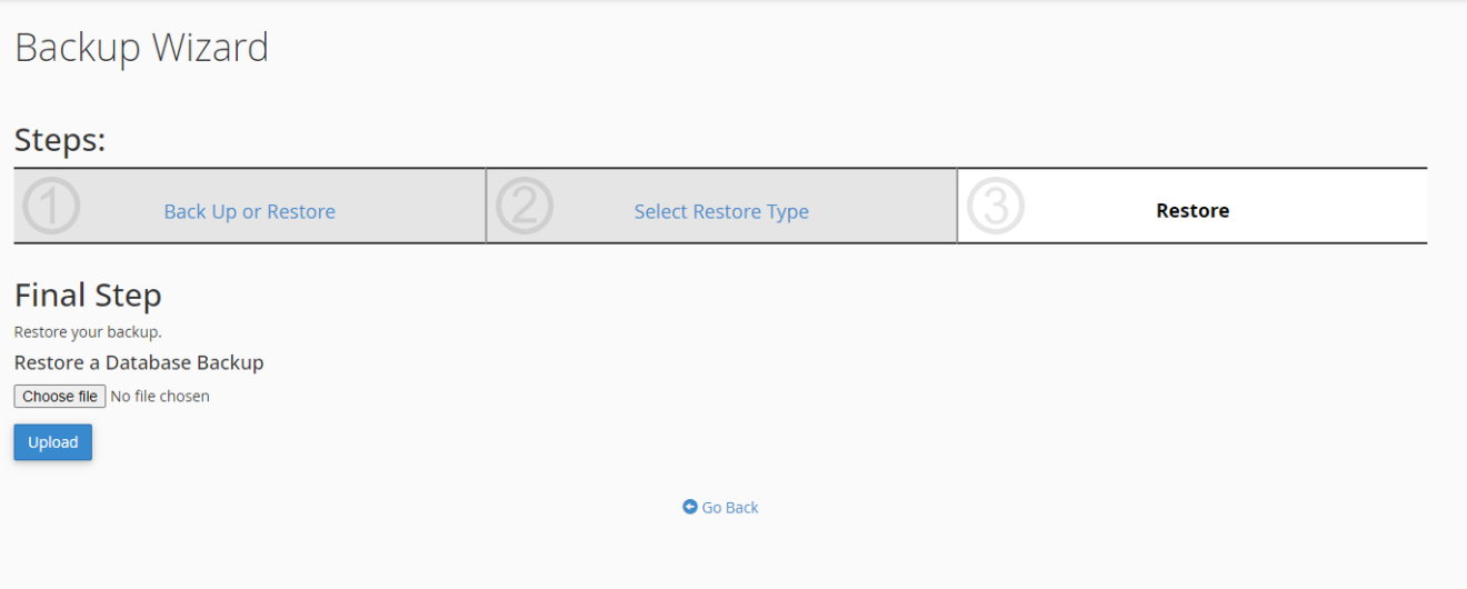 A screenshot of backup wizard with the restore tab open.