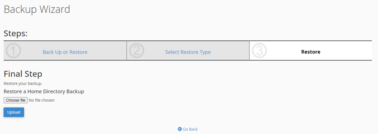 A screenshot of backup wizard with the restore tab open.