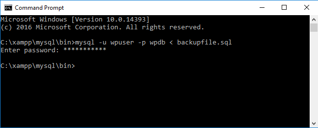 A screenshot of mysql restore database.