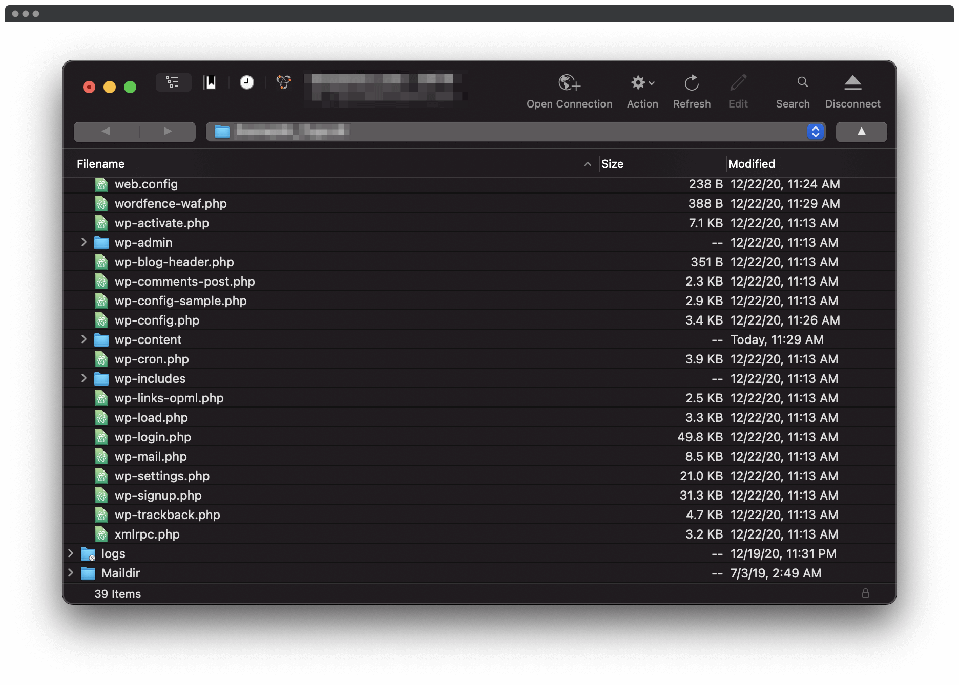 A screenshot of wordpress directory.