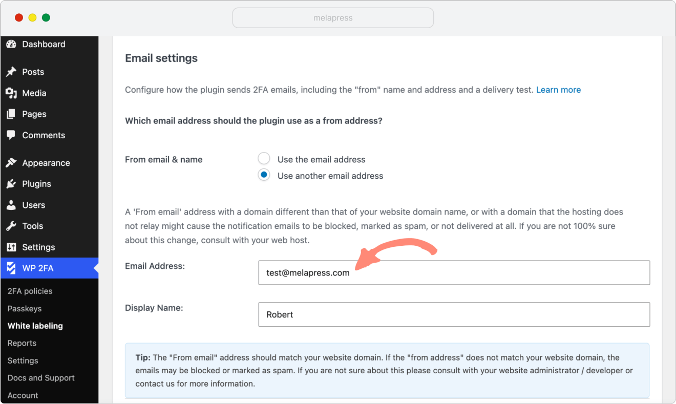 customizing the from email address and display name