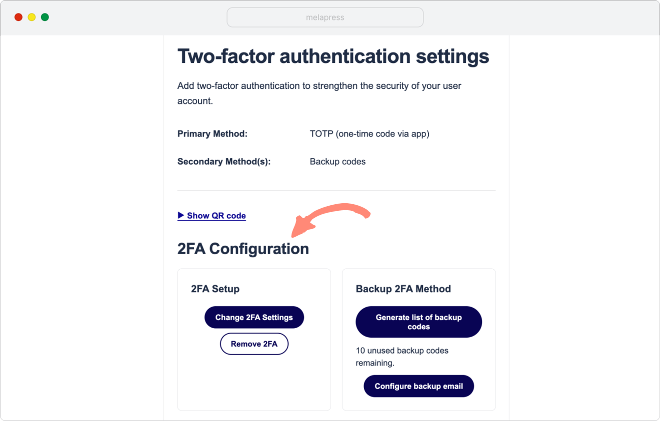 2fa configuration on frontend page