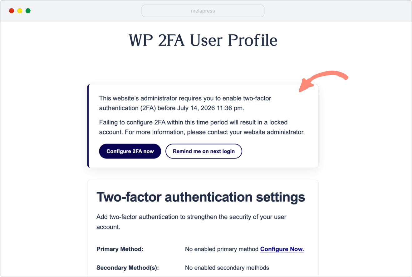 example of message users see before configuring 2fa