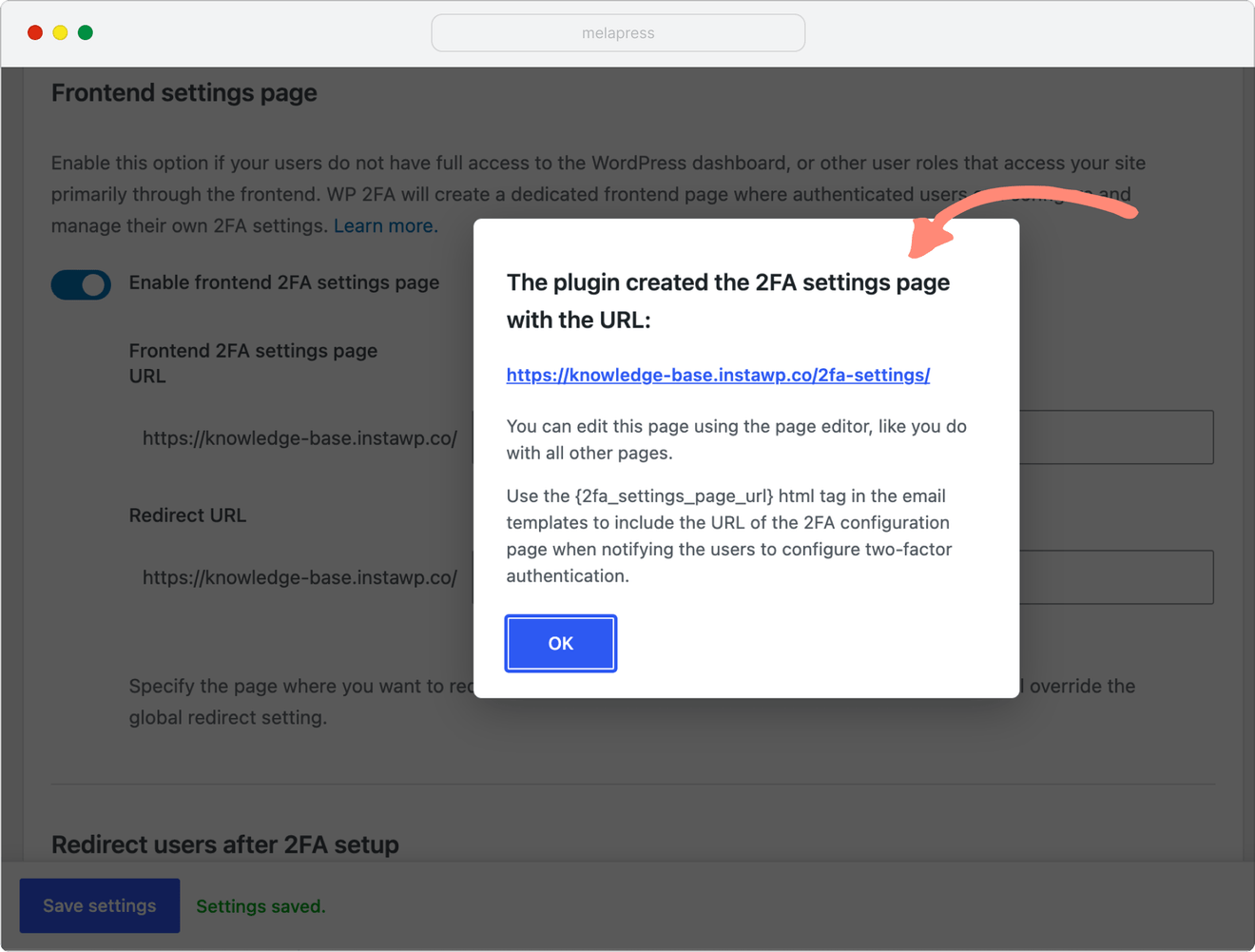 2fa frontend page created modal