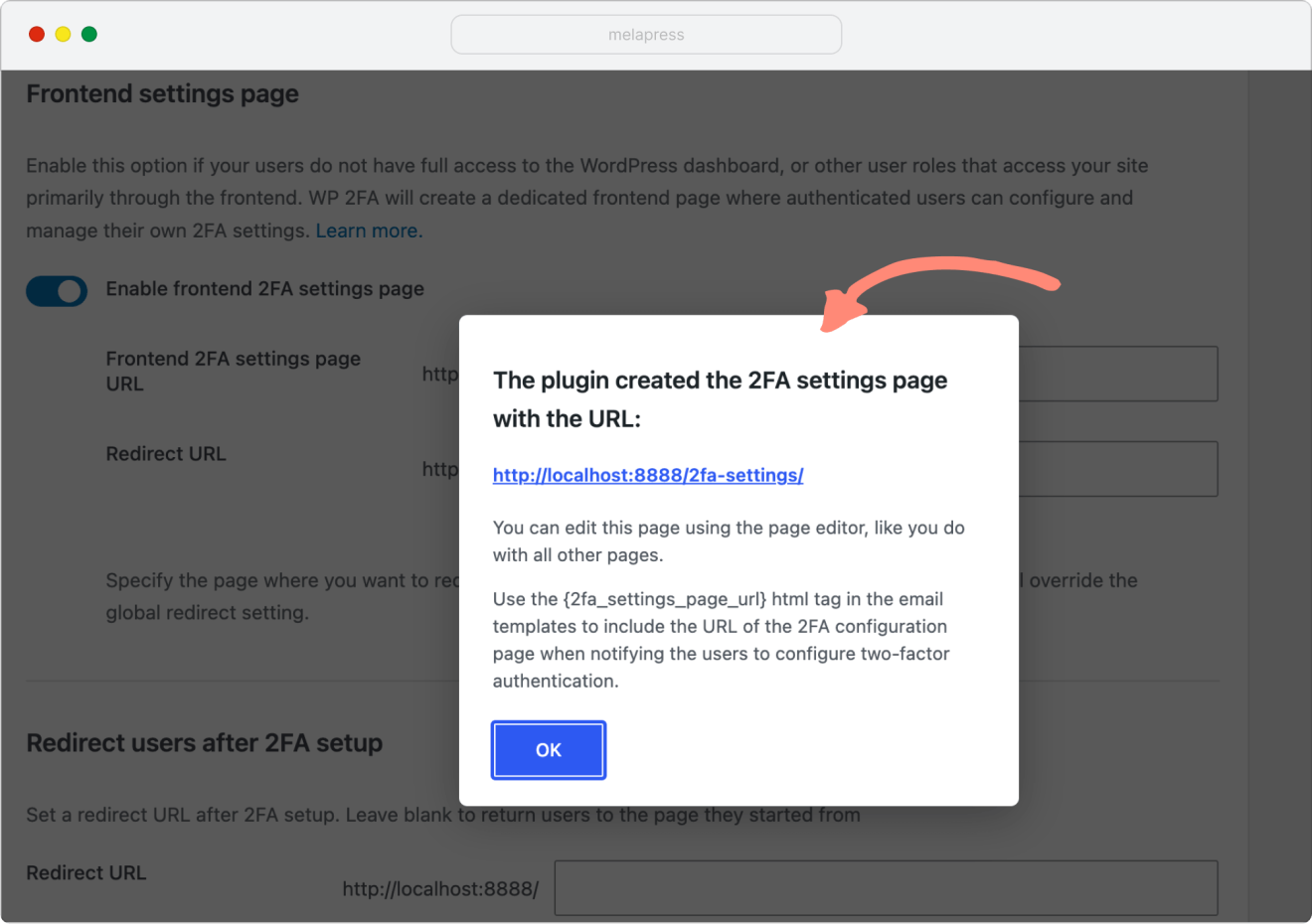 2fa frontend page created modal