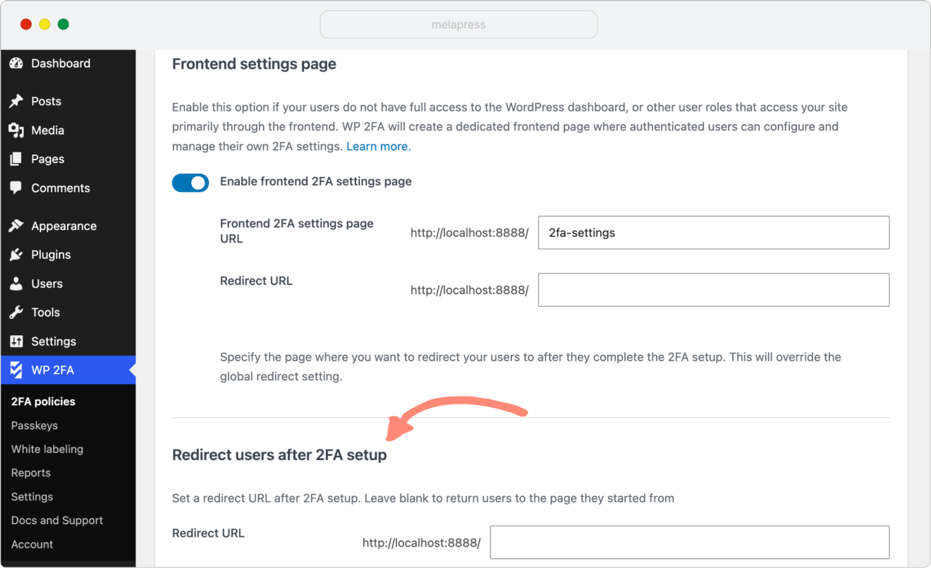 redirect users after 2fa setup option in WP 2FA 