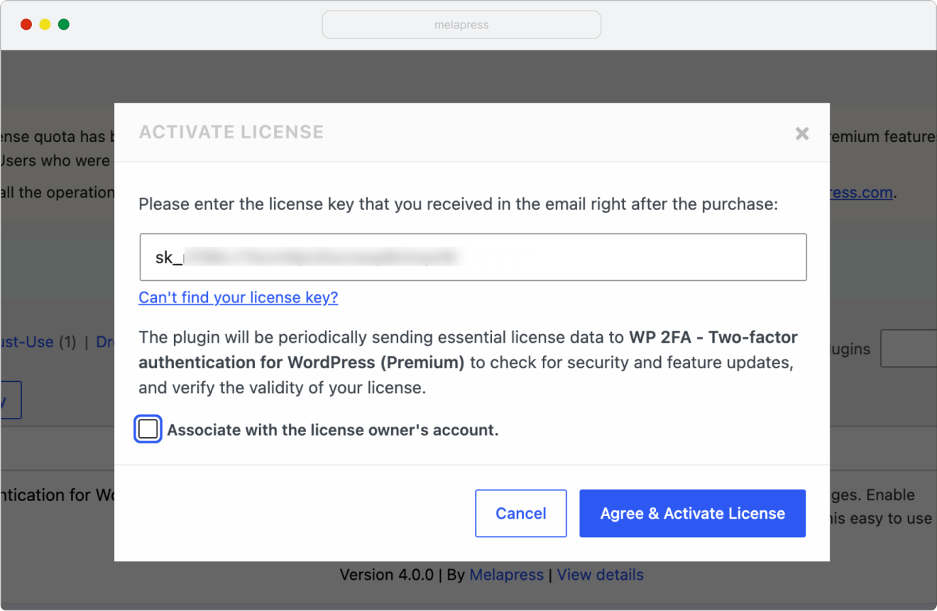 license key activation modal