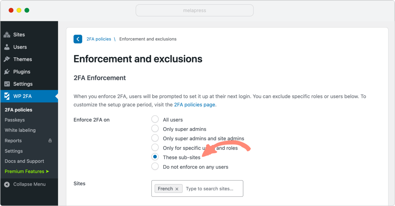 2fa enforcement on multisite network sub-sites
