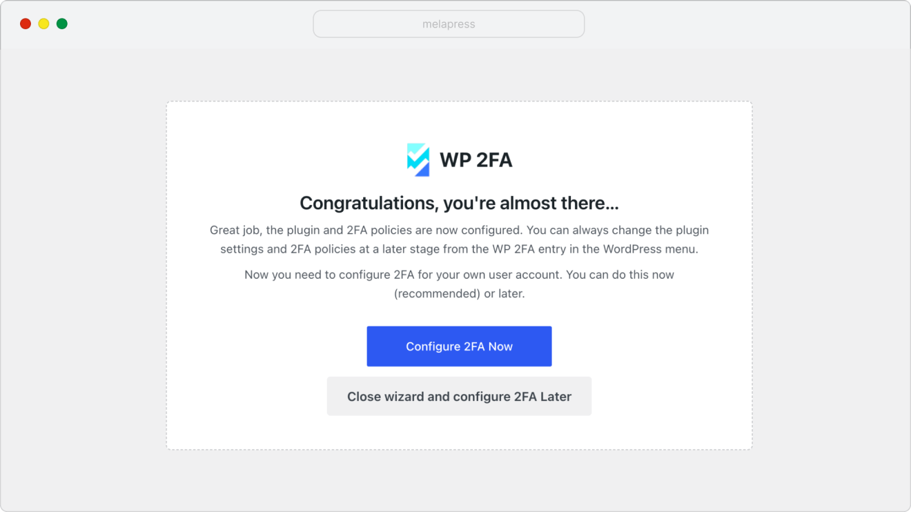 WP 2FA wizard final screen