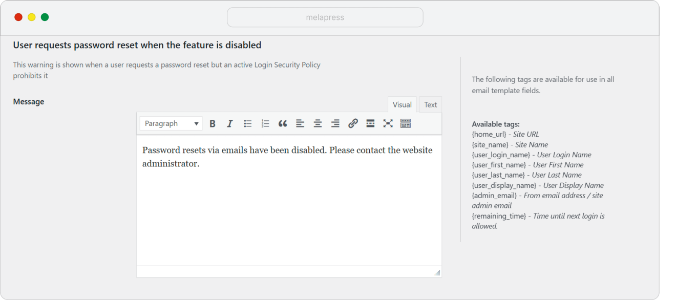 Edit the message users will see when requesting a password reset