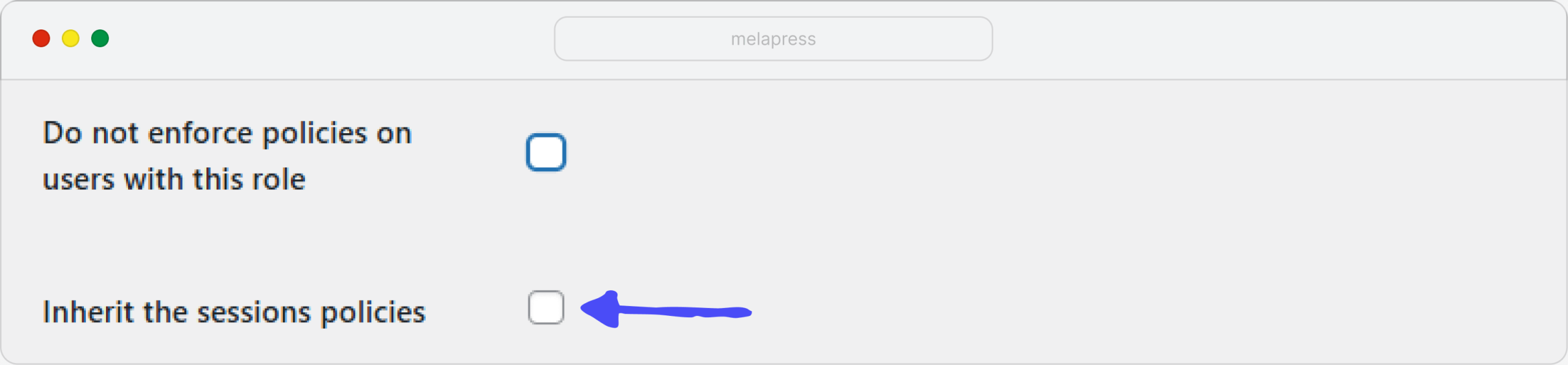 Screenshot showing the inherit WordPress user session policies option