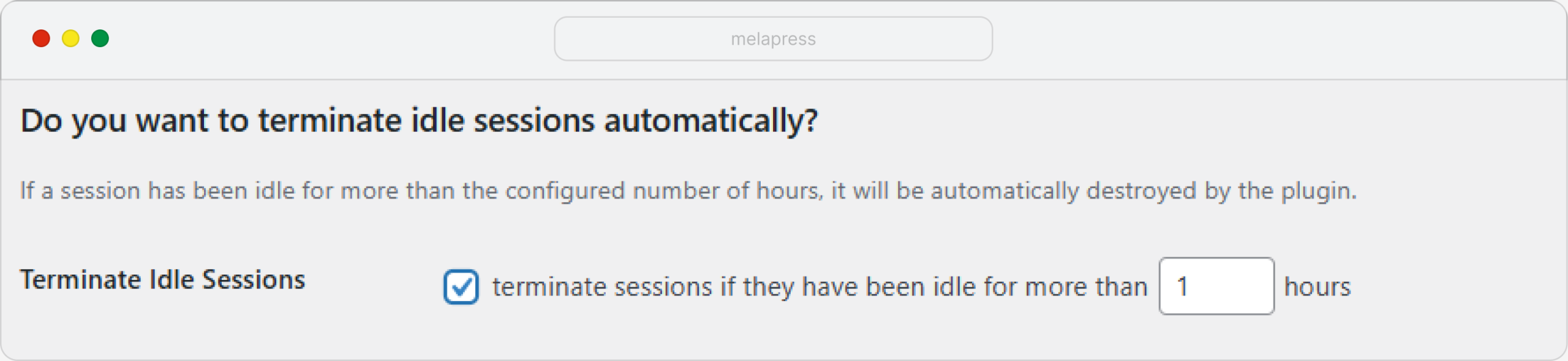 Screenshot of the Terminate Idle Sessions option on WordPress