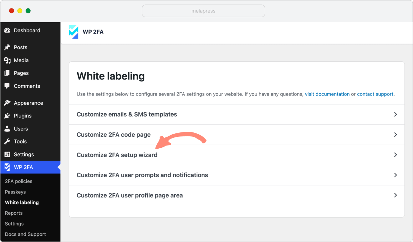 wp 2fa white labeling option to customize 2fa setup wizard