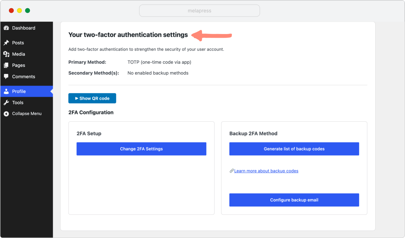 wp 2fa customized 2fa title in the user section