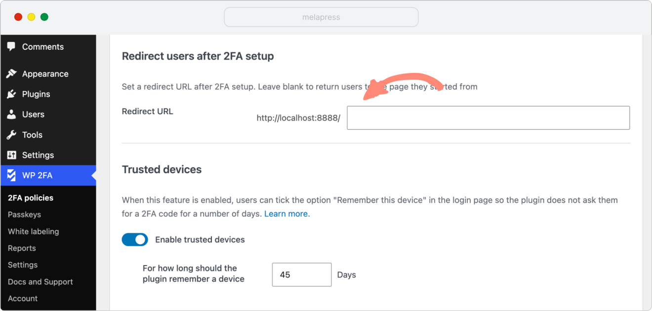 Redirect users after 2fa setup to the specific page