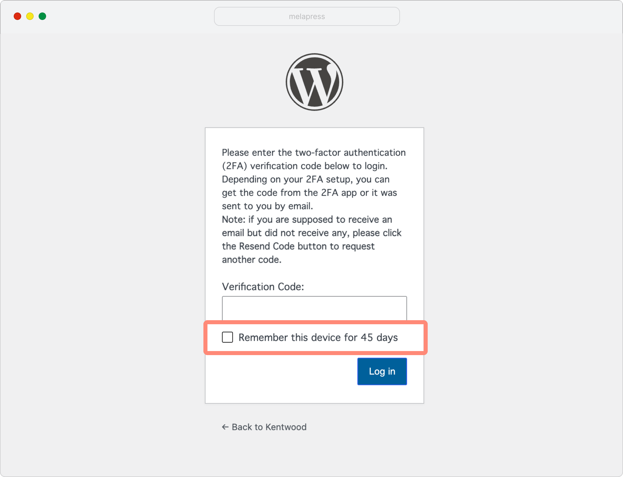 remember this device option while two-factor verification step 
