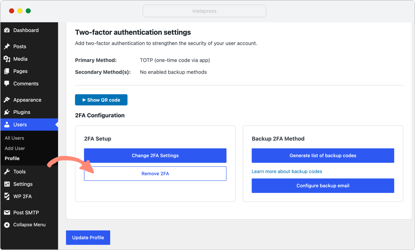 remove 2fa button in two-factor authentication settings