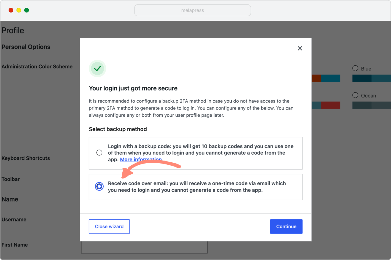 Secondary 2FA OTP authentication setup