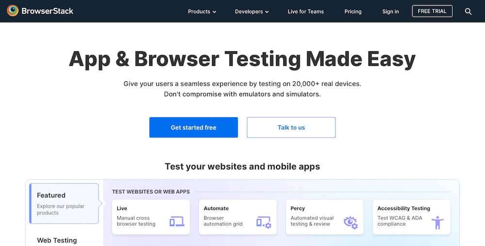 BrowserStack website homepage
