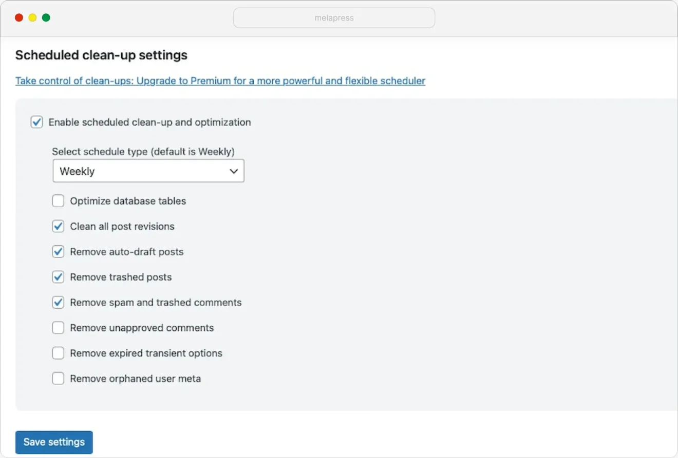 WP Optimize scheduling options