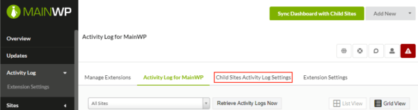 Support for configuration of activity log settings on child sites from the MainWP dashboard