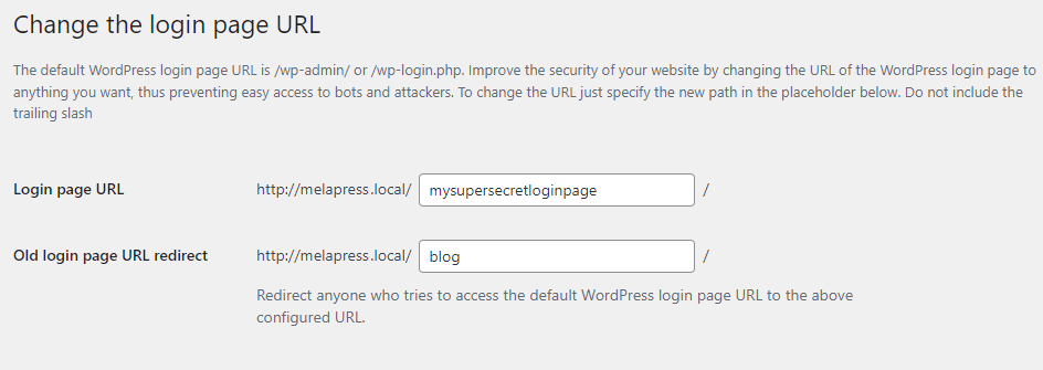 Change the WordPress login URL using Melapress Login Security