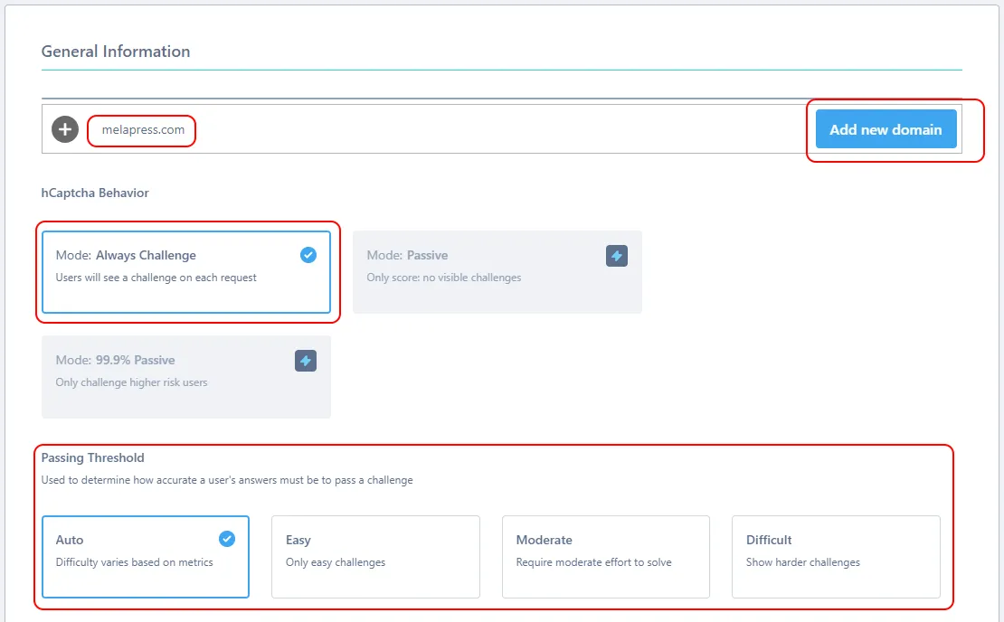 add domain in hCaptcha