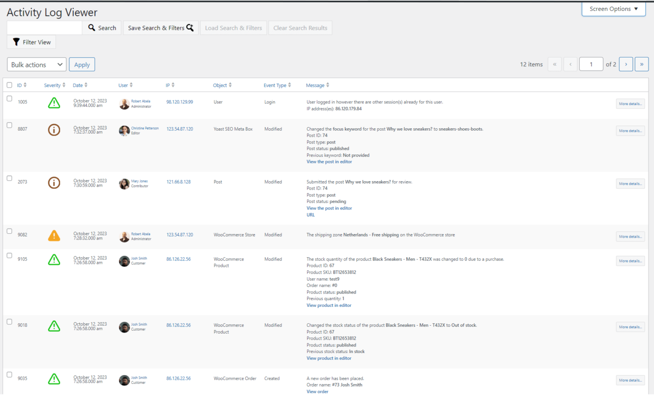 Customizing the activity log viewer in WP Activity Log | Melapress