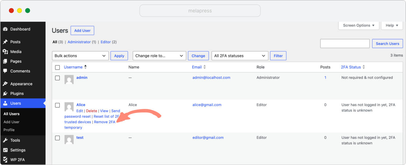 remove 2fa temporary from users tab