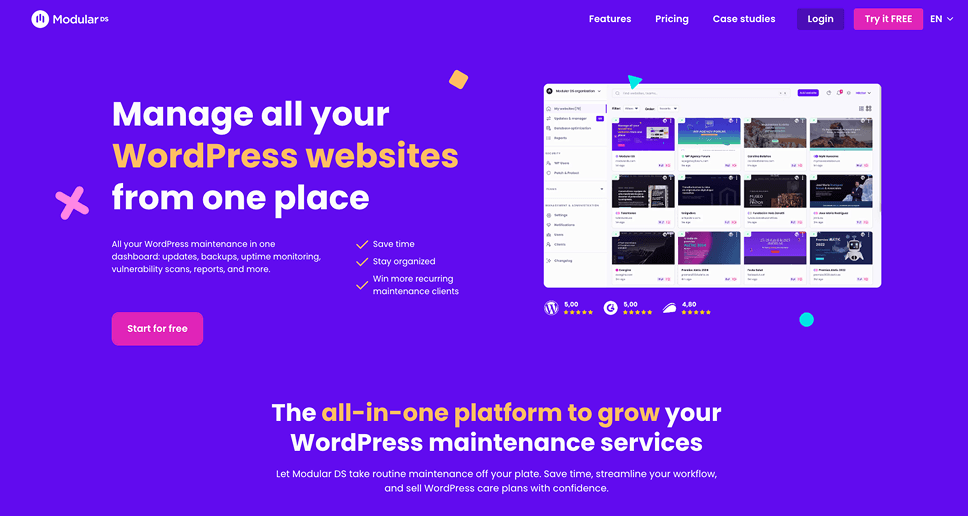 screenshot of Modular DS site management platform