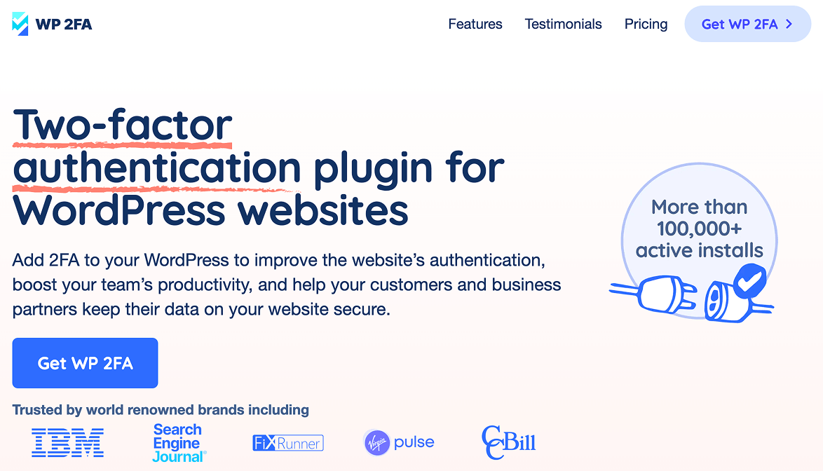 wp 2fa plugin landing page screenshot