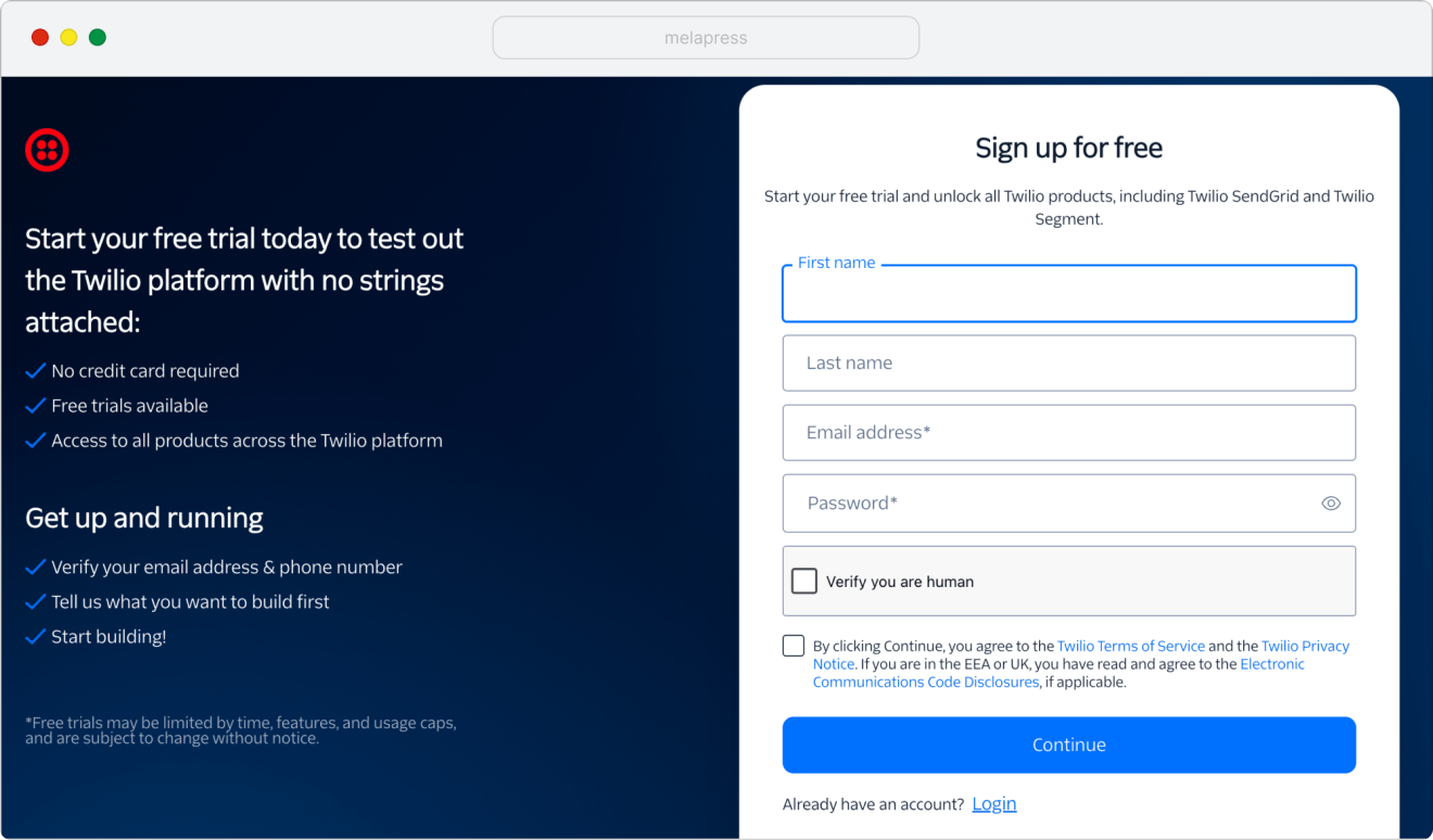setup twilio account for free screenshot
