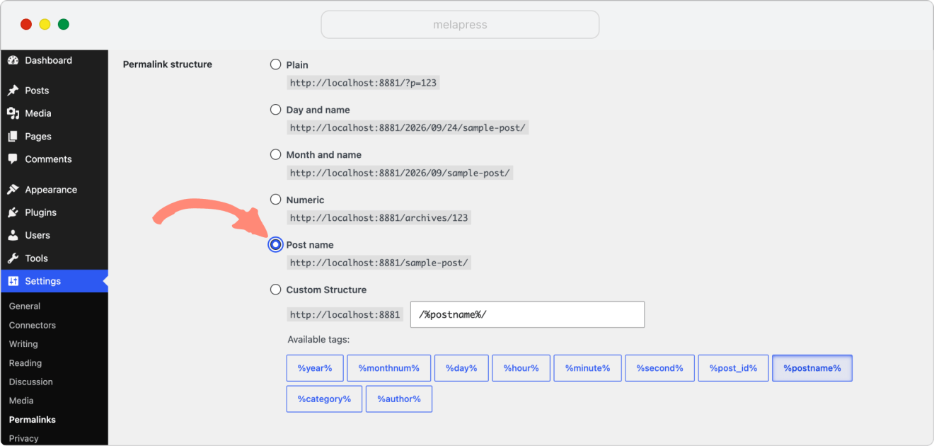 wordpress permalinks settings