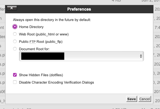 Show hidden files in the File Manager.