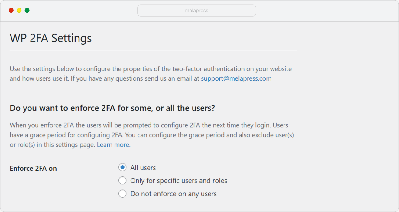 Enforcing 2FA on WordPress users with WP 2FA