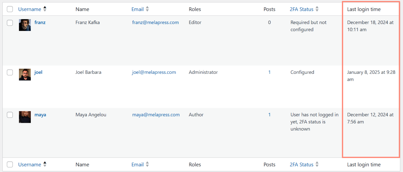 Use Melapress Login Security to display users' last login time