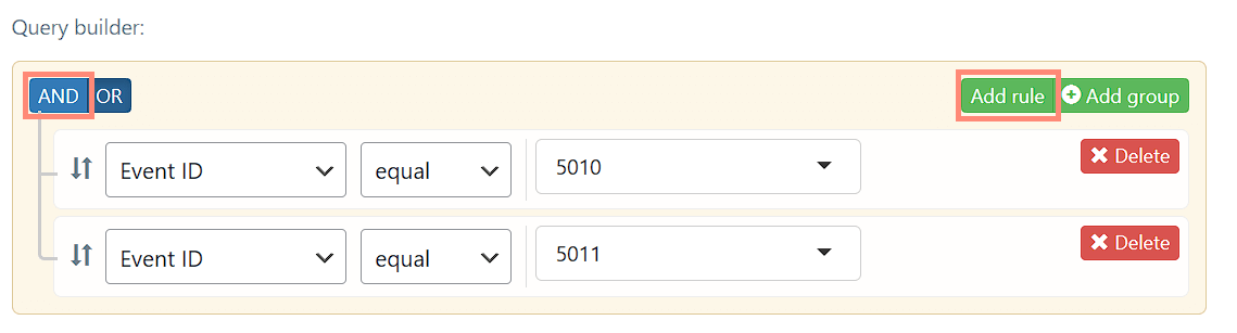 A screenshot of wp activity log query builder.