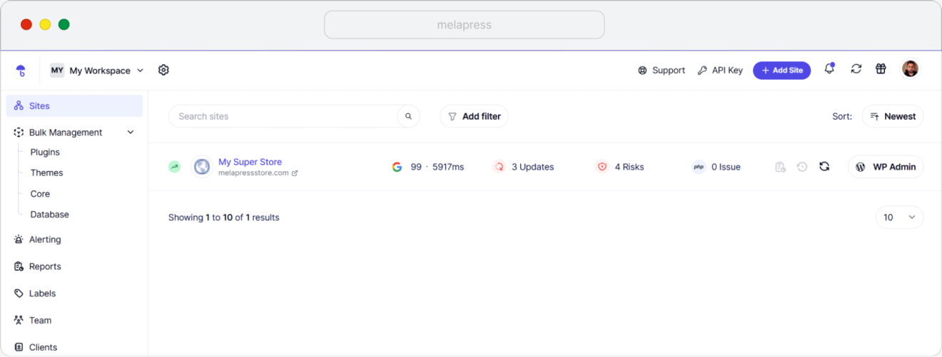 The WP Umbrella dashboard
