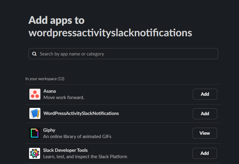 Screenshot showing Slack app addition to channel