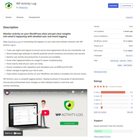 WP Activity log details